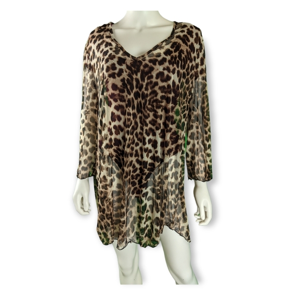 Jordan Taylor Cheetah Brown Sheer Long Sleeve Top XL - Picture 10 of 13